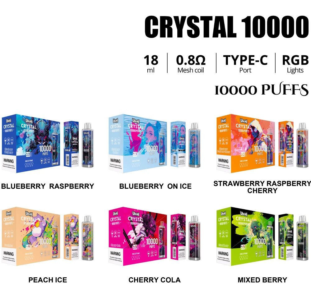 10K Puffs Wholesale Hotuwinvape Crystal 10000 Puffs Disposable 20+ Flavors 0%/2%/3%/5% Nic RGB Lights